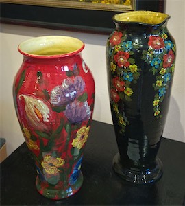 SOLD! Red & Black Floral vases