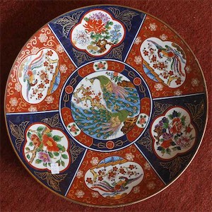 Enameled Japanese Peacock Platter 16 inches