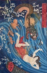 Princess Chased By Dragon woodblock 10x15