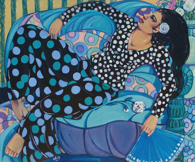 Blue Fan 30x36